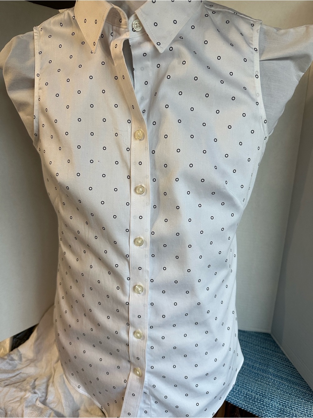 Banana Republic Women's White Button-Down Shirt with Black Dot Pattern